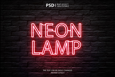 Neon Lamp Text Effect brush design mockup psd typography
