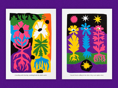 Soft cold creatures in the comfort of the sun - part 2 creatures dream dreaming dreamworld flower flowers galaxy outdoors printmaking psychedelic screen print screenprint screenprinting stars