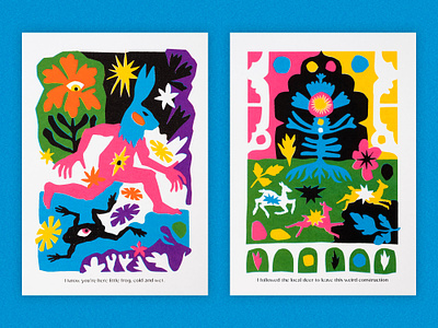 Soft cold creatures in the comfort of the sun - part 3 art castle deer dreaming dreamworld fantasy hare illustration nature printmaking psychedelic psychedelica rabbit screen print screen printing screenprint