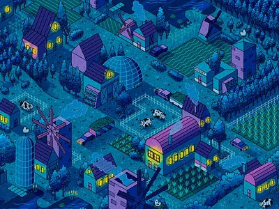 The Marsons character design drawing farm illustration isometric isometric illustration town village