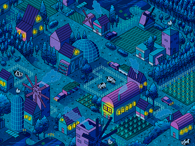 The Marsons character design drawing farm illustration isometric isometric illustration town village