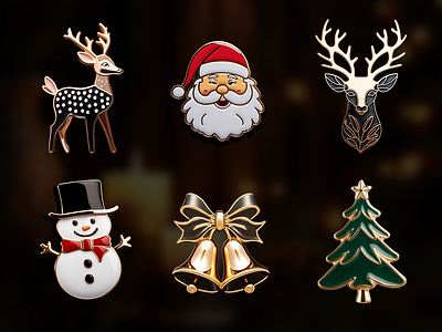 Christmas enamel pin icons bells christmas christmas tree deer enamel enamel pins gingle icons metallic pins set snowman