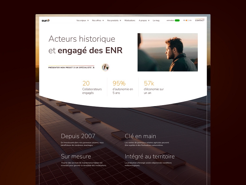 Website page for Sun'R Power branding graphic design website