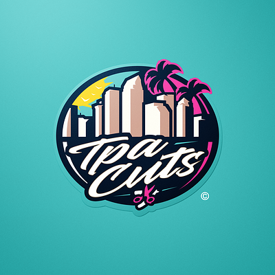 TPA Cuts (Miami Barbershop) athaya barber barbershop branding buildings graphic design illustration logo mascot mascot logo miami palm trees vector