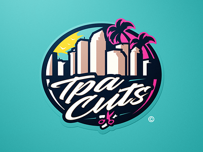 TPA Cuts (Miami Barbershop) athaya barber barbershop branding buildings graphic design illustration logo mascot mascot logo miami palm trees vector