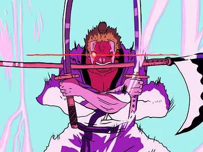 One Piece - Zoro "Three-sword Style: Purgatory Onigiri" adobe anime cartoon design digital art illustration one piece zoro zorojuro