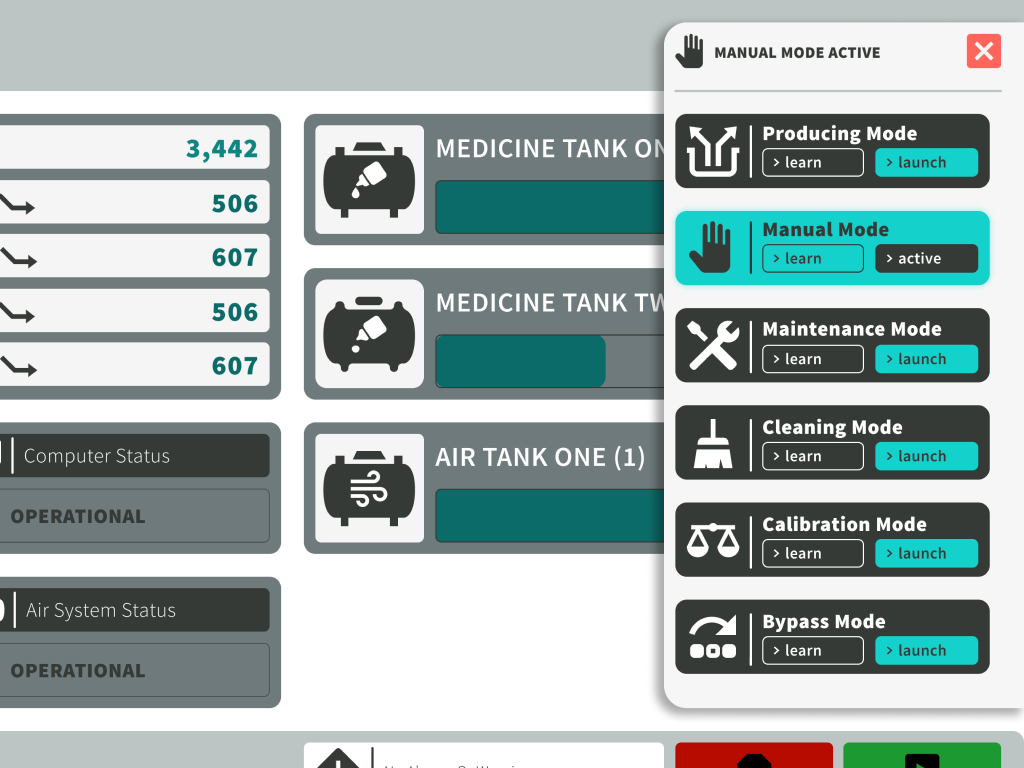 HMI Production Operation Dashboard actions app buttons cta dashboard hmi machine management menu minimal nav operations product design production selection sidebar ui ui menu ux web app