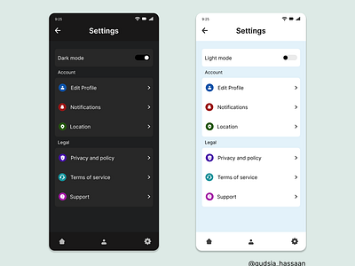 Day 03 of 100DayUI challenge. I created setting pages. challenge dark mode figma figma design light mode pages setting pages ui uidesign uiux