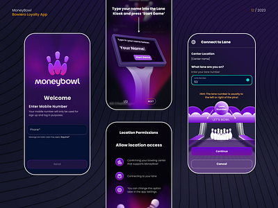 🎳 MoneyBowl - by Bowlero app branding illustration mobile onboarding ui