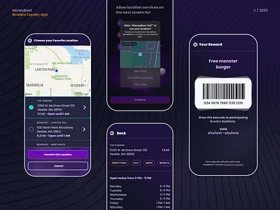 🎳 MoneyBowl - by Bowlero app branding ios loyalty mobile store finder ui