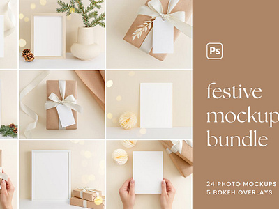 Festive Mockup Bundle 5x7 invitation mockup christmas bundle christmas mockup frame frame mockup gift tag mockup greeting card greeting card mockup label mockup mockup bundle stationery mockup tags mockup