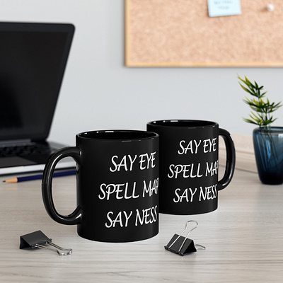 Say Eye Spell Map Mug | Black Mug branding design graphic design illustration mug say eye spell map say ness ui ux vector