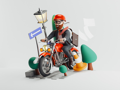 Biker 3d bike biker blender blender3d character human illustration motorbike person traffic transport user