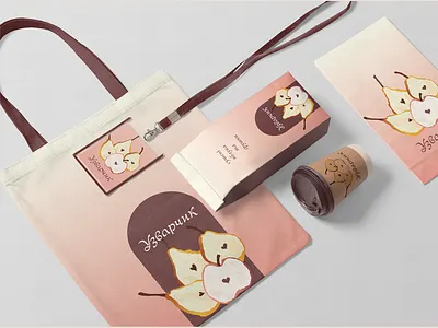 Uzvarchik Visual Brand Identity apples bag branding graphic design identity illustration logo logotype paper cup pears vector