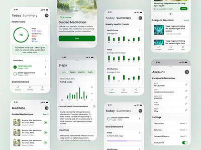1 Apple a Day: Mobile App Design for a Healthier Tomorrow app branding clean design diagnostic ehealth fitness goals habits health healthscore meditation mobile modern stats therapy ui ux