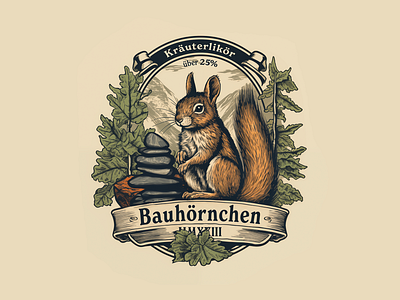 Bauhörnchen Kräuterlikör animal badge brand branding forest illustration liquor logo national nature park squirrel trail trees
