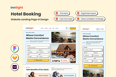 InnSight - Hotel Booking Web Landing Page book design landing page layout ui ux website