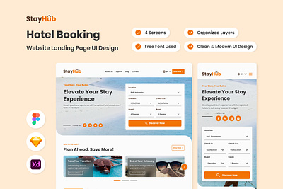 StayHub - Hotel Booking Web Landing Page book design landing page layout ui ux website