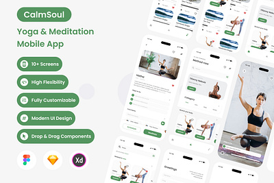 CalmSoul - Yoga & Meditation Mobile App apps design layout meditation relaxation ui ux yoga