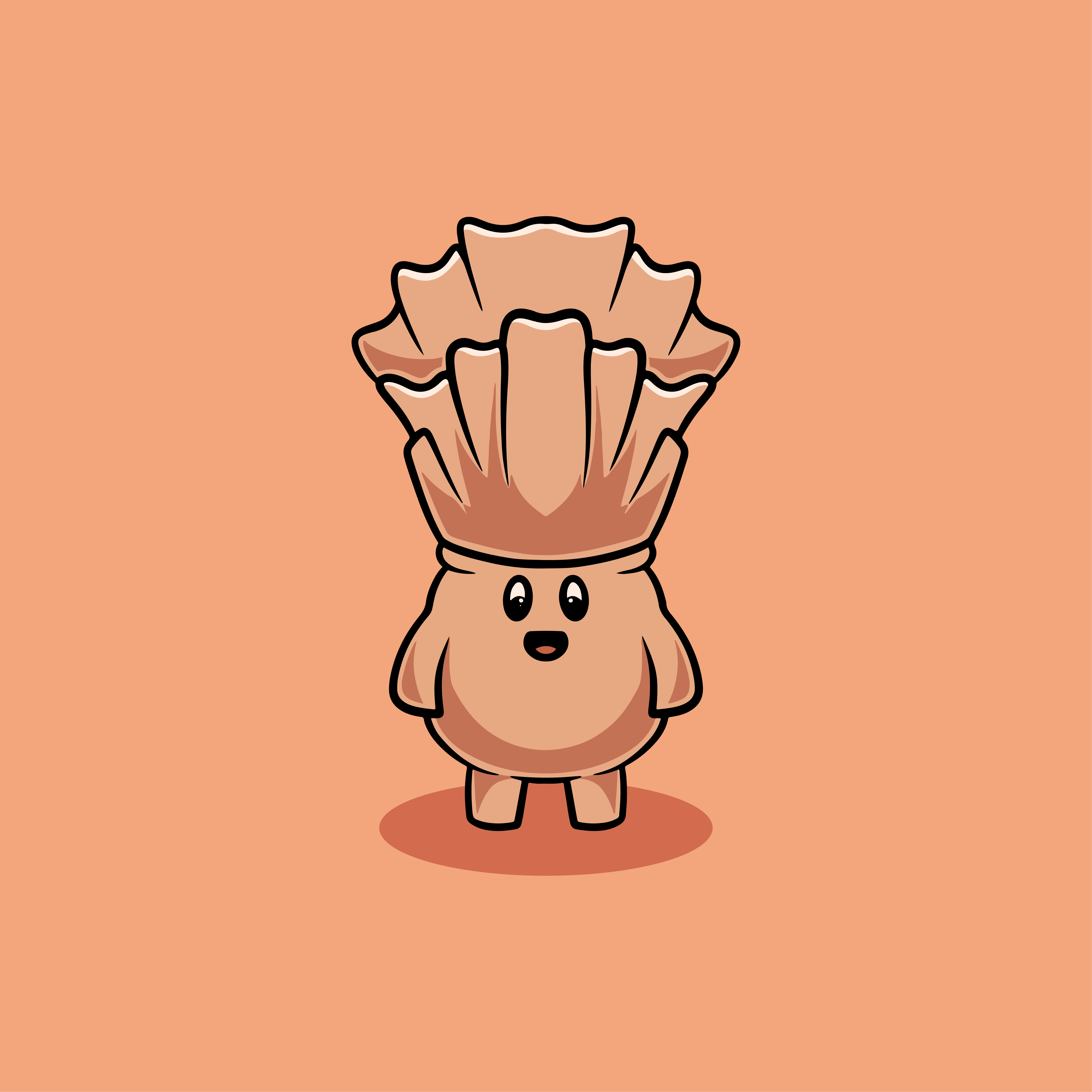 Cute Ramaria botrytis mushroom smiling cartoon illustration danger