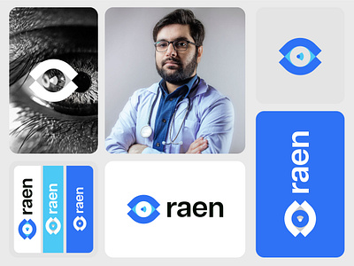 Raen Logo, eyewear, Sunglass, AI Sensor, Futuristic, Optic ar augmented reality brand identity branding business eye for sale identity iris lense light logo logo design logo designer optic projector rays saas app icon vision visual design