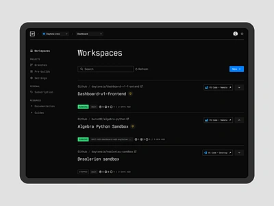 Daytona - dashboard layout code codespace container dev environment layout product sidebar ui web webapp