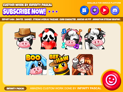 🐄Chibi Cute Cow Emotes🐮 animal animation bee chibi art chibi style cow custom emotes twitch design discord emotes facebook emotes graphic design illustration logo loyalty badges twitch emotes twitchemotes youtube emotes