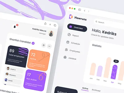 Hewruns - HR Management Dashboard chart design employee hiring tool hr managment hrd human resource minimal monitoring saas dashboard staff statistic ui design uiux ux design webpage website