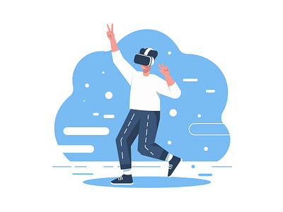 Man Enjoying 3D VR Flat Illustration futuristic aesthetics