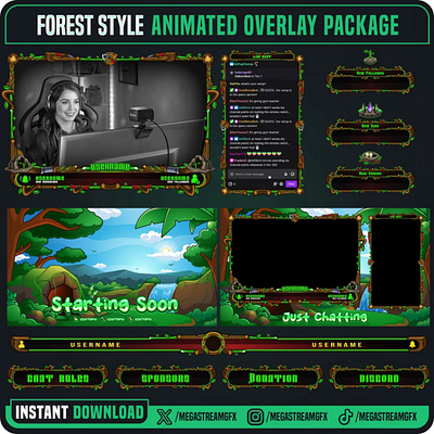 Evergreen Forest Stream Overlay Package | Forest Twitch Overlay ature twitch overlay custom twitch overlay forest theme overlay gamer green overlay kick overlay overlay for stream overlay for twitch overlay nature stream overlay stream package twitch overlay