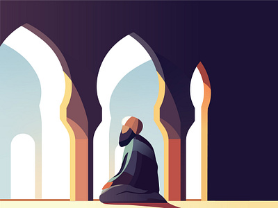 Illustration Of A Muslim Man Sitting On Mosque urban.