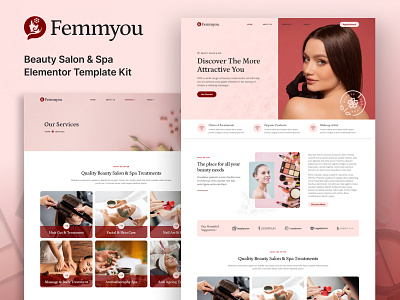 Femmyou - The Essence of Beauty and Wellness Online beauty beauty salon cosmetic drag and drop elementor hair health lifestyle massage responsive design salon skin care spa template kit therapy ui ux design viral wellness spa wordpress yoga