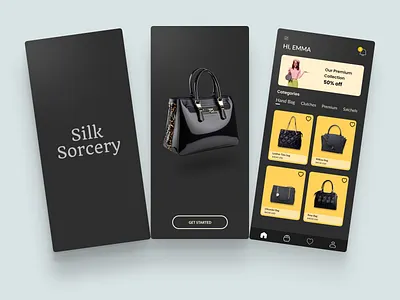 bags app app design bags app design e commerce app e commerce bags app figma graphic design leather bags app mobile mobile app silk sorcery tote bags ui user interface ux