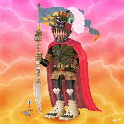 "Machine Gun Knight" art character design color pencil design draw dream fantasy fun graphic design illustration knight nft water ink