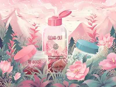Food for skin in nature | Illustration artwork cosmetic design drawing flower hand drawing illustration nature pink poster
