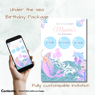 Under the Sea Canva Template Package birthday canva design english graphic design mermaids template underthesea