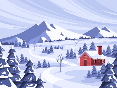 Mountain House in Winter flat design graphic design house illustration mountain vector wallpaper winter