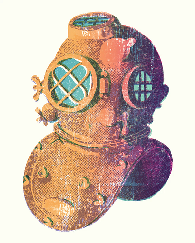 Diver Helmet clip studio paint illustration procreate screenprint