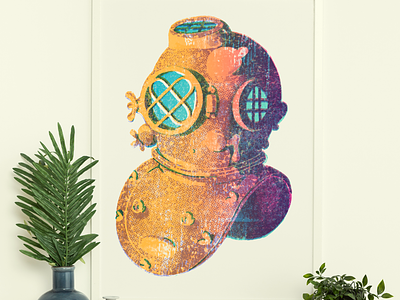 Diver Helmet clip studio paint digital art diver helmet illustration procreate retro