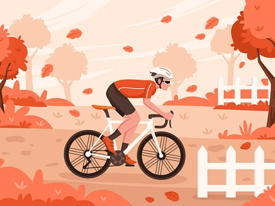 Biking in Fall Season autumn bike character fall flat design graphic design illustration season vector wallpaper