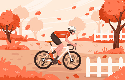 Biking in Fall Season autumn bike character fall flat design graphic design illustration season vector wallpaper