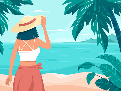 Summer Holiday on the Beach beach flat design graphic design holiday illustration summer vacation vector wallpaper