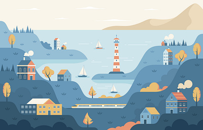 Ukiyo-e Flat Design Coast Scenery coast flat design graphic design illustration landscape scenery ukiyo e vector wallpaper