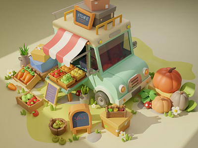 Fruit Cart 3d 3dmodel blender color graphic design illustration ollusyt