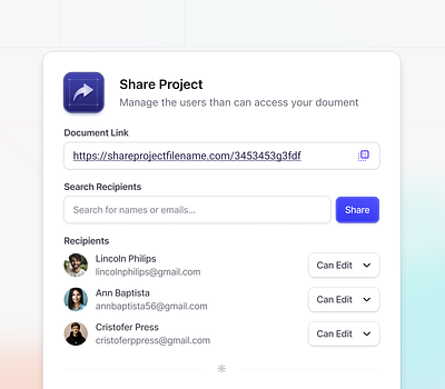 Share SaaS Modal clean controls design details forms interface manage minimal modal overlay permissions popup settings share slide ui ui design ux ux design web