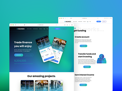 Inlendo - equity P2P crowdfunding platform landing page app design baas bubble crowdfunding website enterprise finance fintech gofundme hero page home page kickstarter landing page loan website main page marketplace money p2p sales landing web app web design