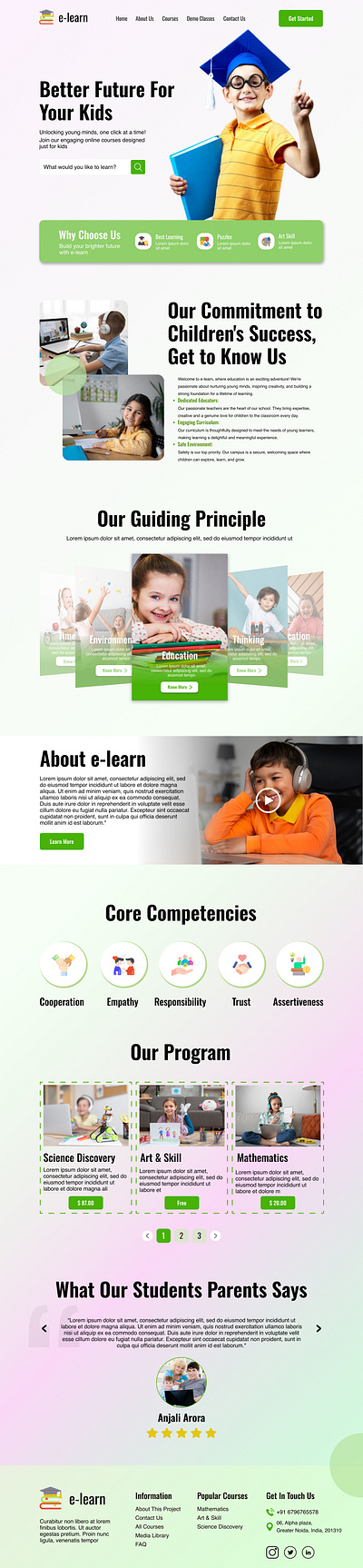 Kids Online learning Landing Page branding design graphic design landing page logo ui uiux design vector website