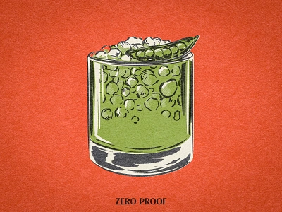 Zero Proof 2d bar bartender cocktail digital painting drink glass green herbal illustration lowball menu mixology pea pod retro speak easy tumbler vintage zero proof