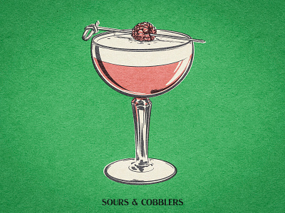 Sours & Cobblers 2d bar beverage clover club cobbler coupe digital painting drink garnish glass illustration martender martini micology raspberry retro sour speak easy vintage