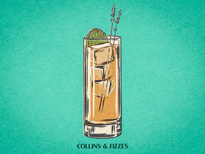 Collins & Fizzes alcohol cocktail collins drawing drink fizz glass highball illustration lavender lime retro speak easy tom vintage